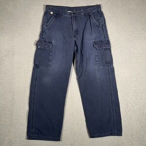Carhartt FR Pants Mens 36x29 Blue Cargo Flame Resistant CAT2 Dungaree Fit Logo